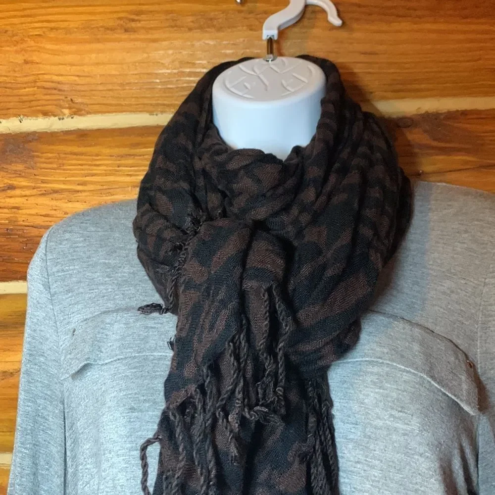 Tiger Animal Print Scarf with Fringe